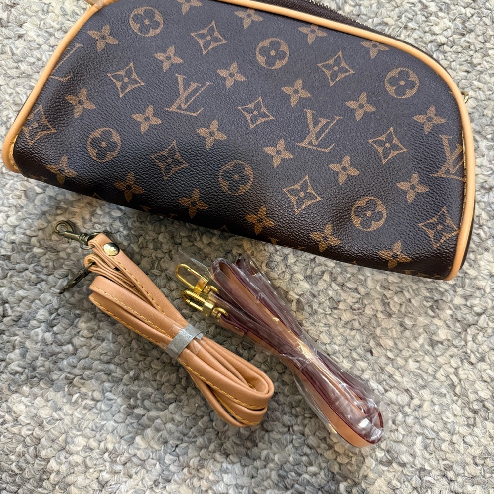 Louis Vuitton Brown Monogram Pouch with Tan Trim